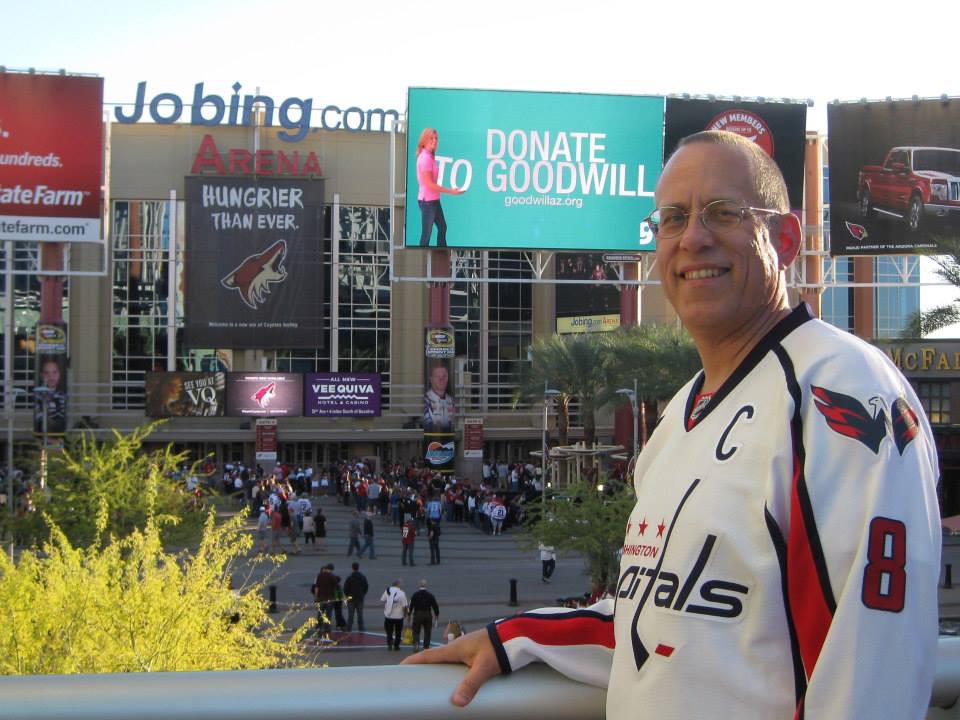 Chuck outside a hockey game